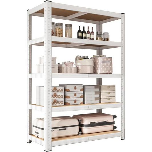 5 Tier Metal Storage Rack, Shelving Units 100kg (White)160H x 40D x 80Lcm
