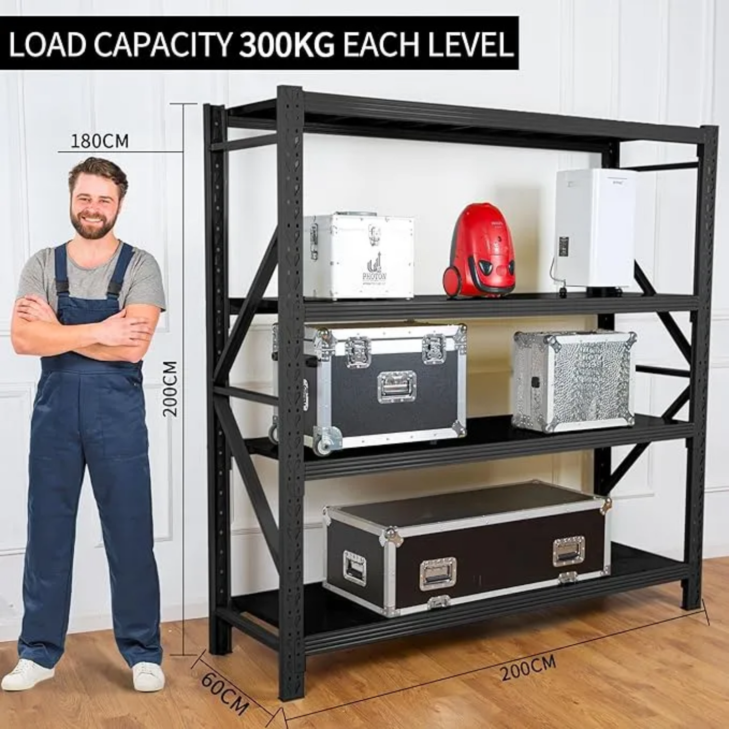4 Tier (200L * 60D *200Hcm) 200kg Rack Storage Metal Shelving Rack