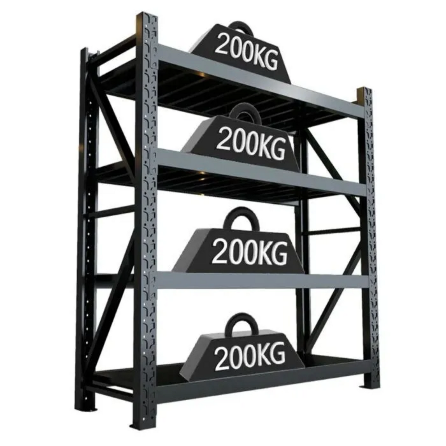 Black 200kg 100cm L x 60cm D x 200cm H Storage Metal Shelving Rack