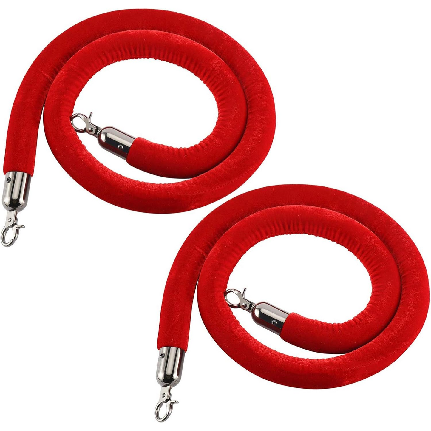 2 Pcs of Queue Barriers Ropes Red Velvet Stanchion With Silver Hook Queue Barrier Crowd Control Rope