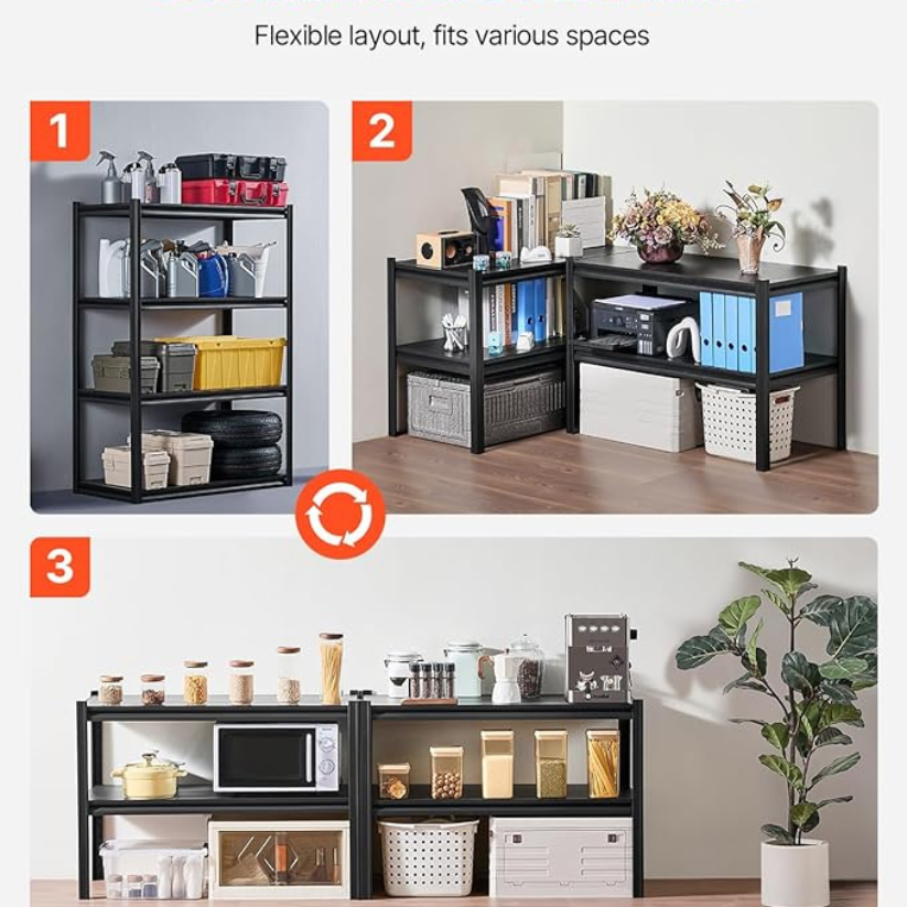 5-Tiers, 120x60x200cm, Black 200kg Capacity Full Steel Shelving Unit