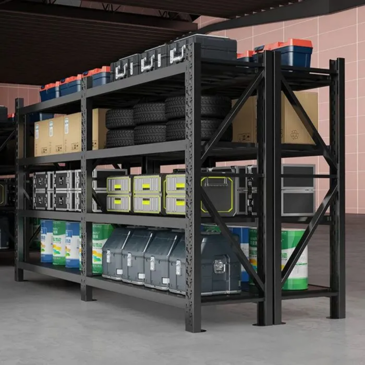 Black 200kg 100cm L x 60cm D x 200cm H Storage Metal Shelving Rack
