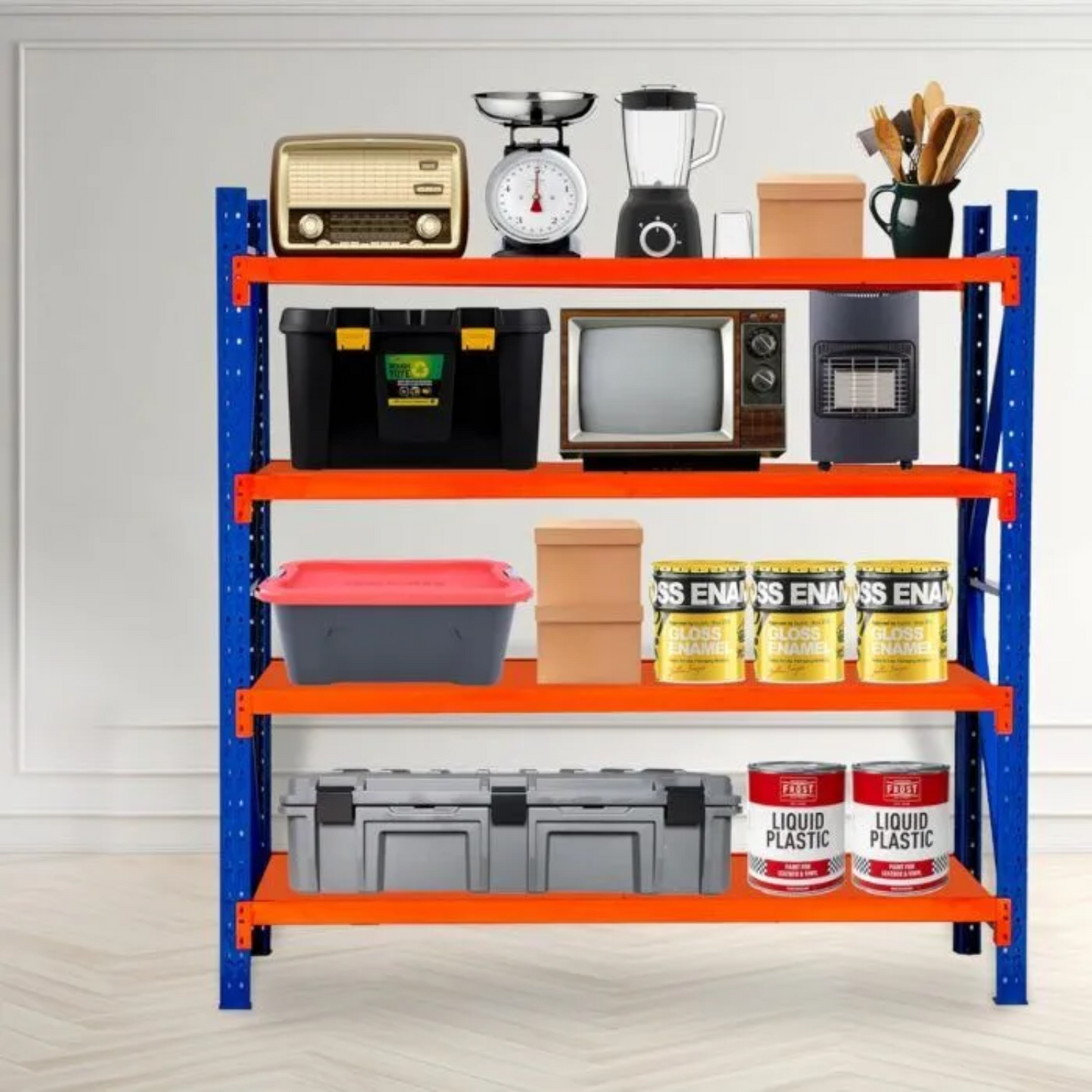 4 Tier (200L*60D*200Hcm) 300kg Diamond Hole Warehouse Garage Storage Shelf Shelving Unit