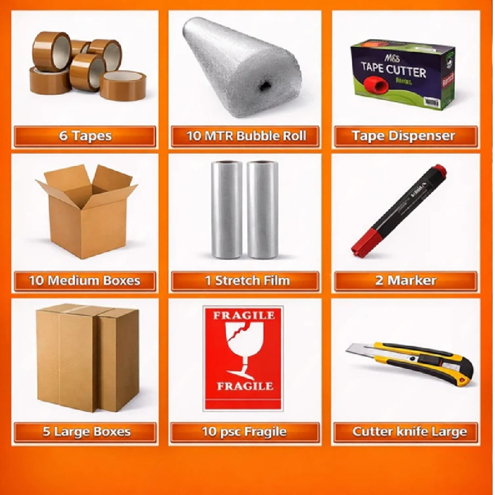 Moving & Packing Kit | 5-Ply Boxes 440×440cm | Pack of 47Pcs | Home Shifting