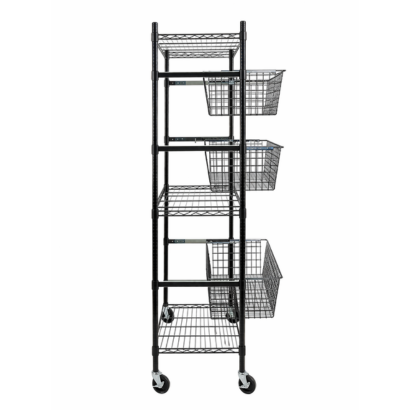 Chrome Carbon Steel Rack with 3 Baskets and 3 Fixed Shelves
