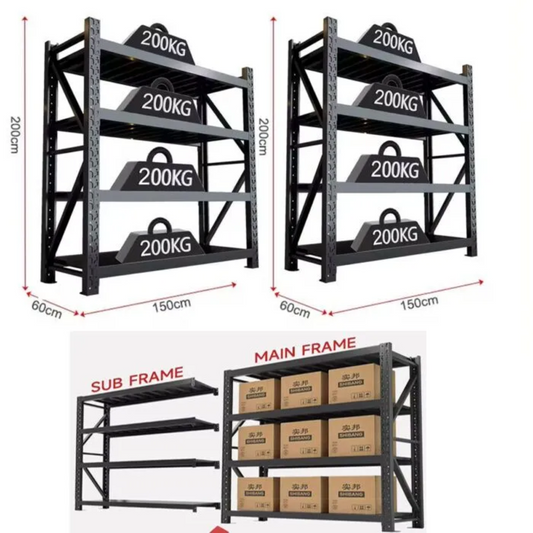 2 sets of Black Shelving Racking Covering 300cm Length Storage Room Garage Area