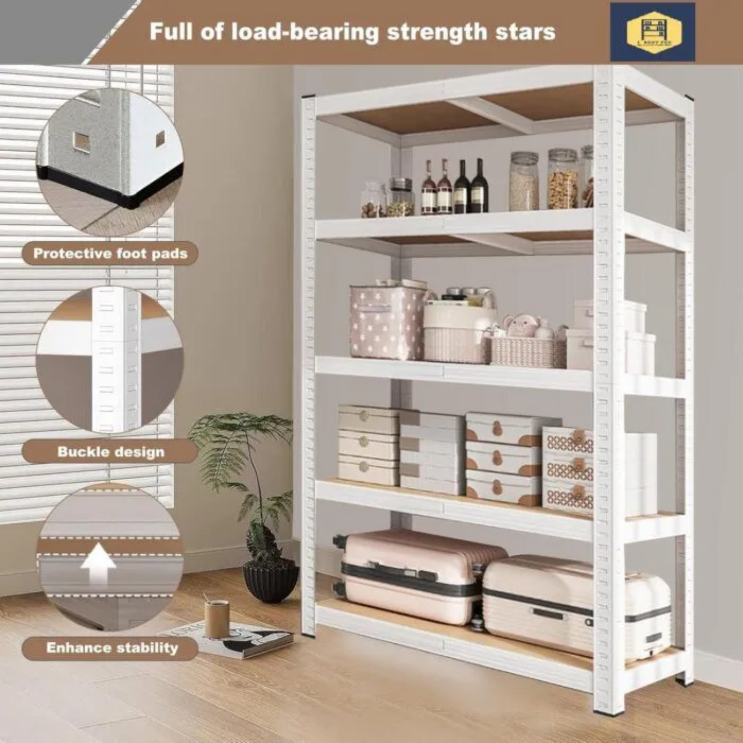 100kg x 5 Tier Metal Storage Rack, Shelving Units (White)160H x 40D x 80Lcm