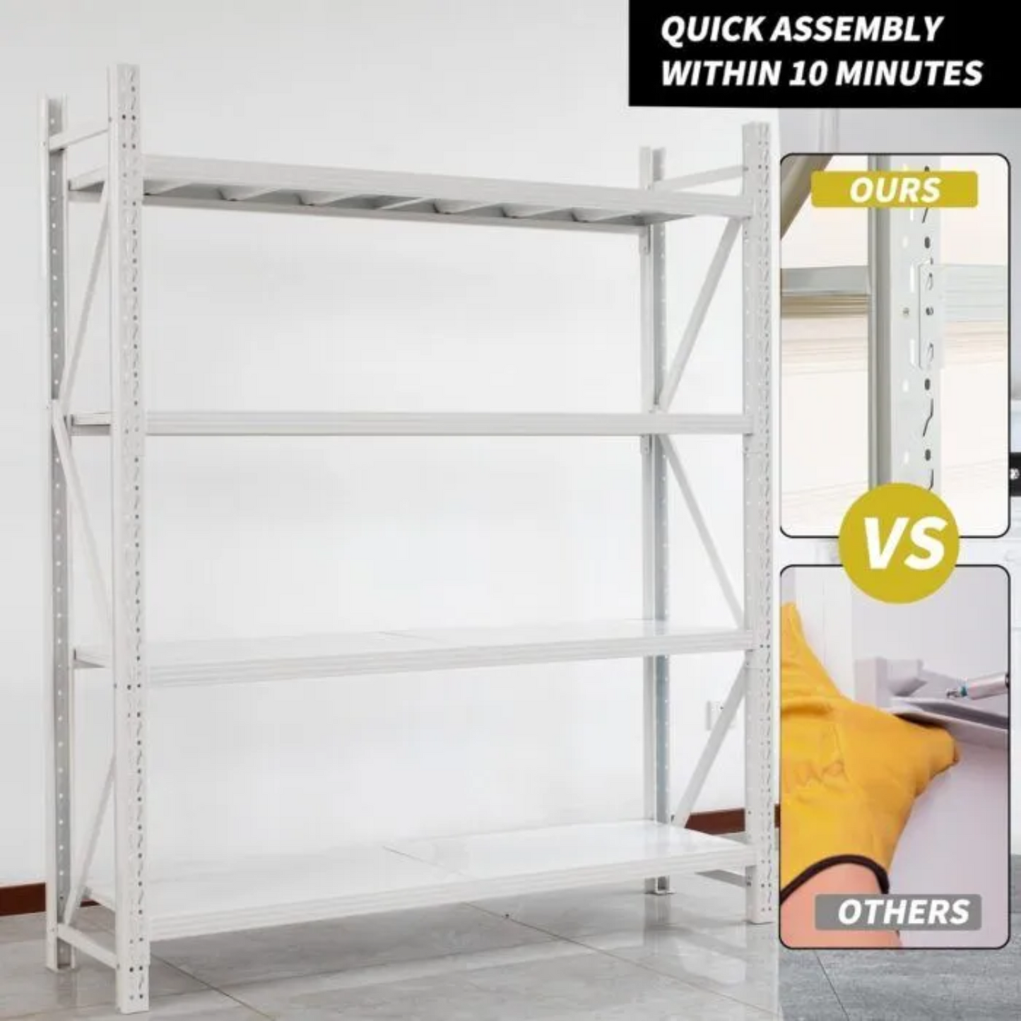 300kg 4Level 200cm Length x 60cm Depth x 200cm height White Shelving