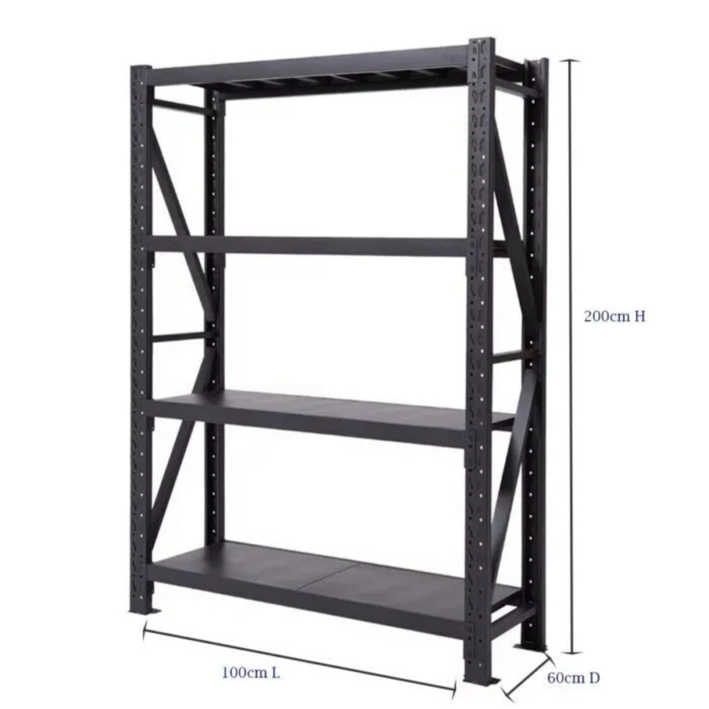 Black 200kg 100cm L x 60cm D x 200cm H Storage Metal Shelving Rack