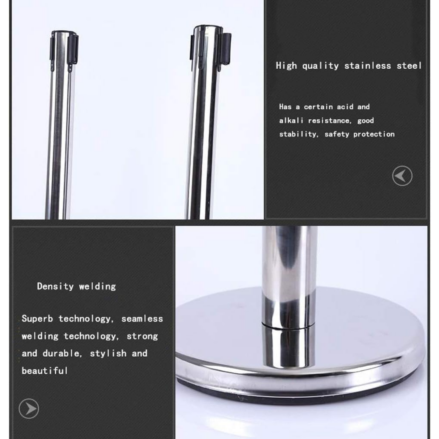 2Pcs Heavy Duty Stanchion, Premium Steel Post Crowd Control Barrier with Retractable Belt, Easy Connect Assembly for Events, Parties or Crowd Control