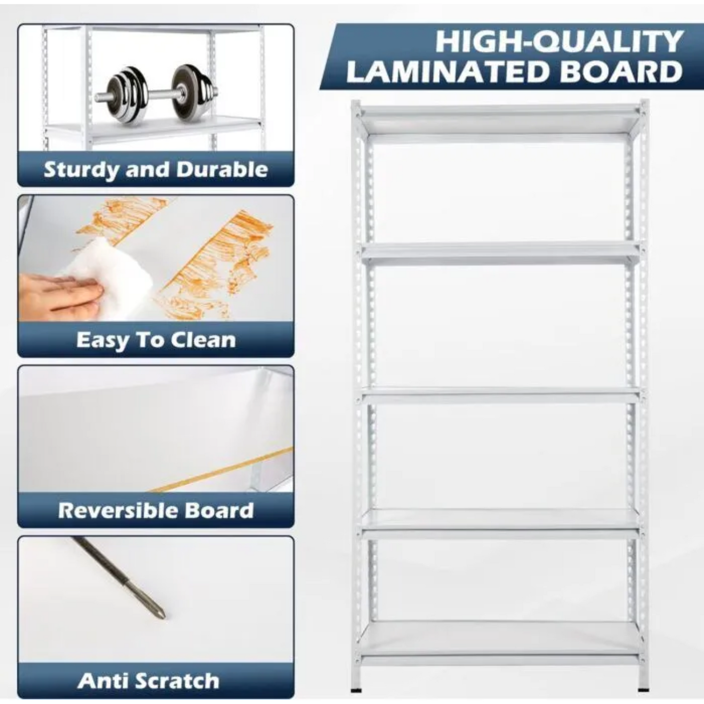 5 Tier 100L x 40D x 200H cm 50kg Garage Boltless Shelving Units Steel Racking Shelves