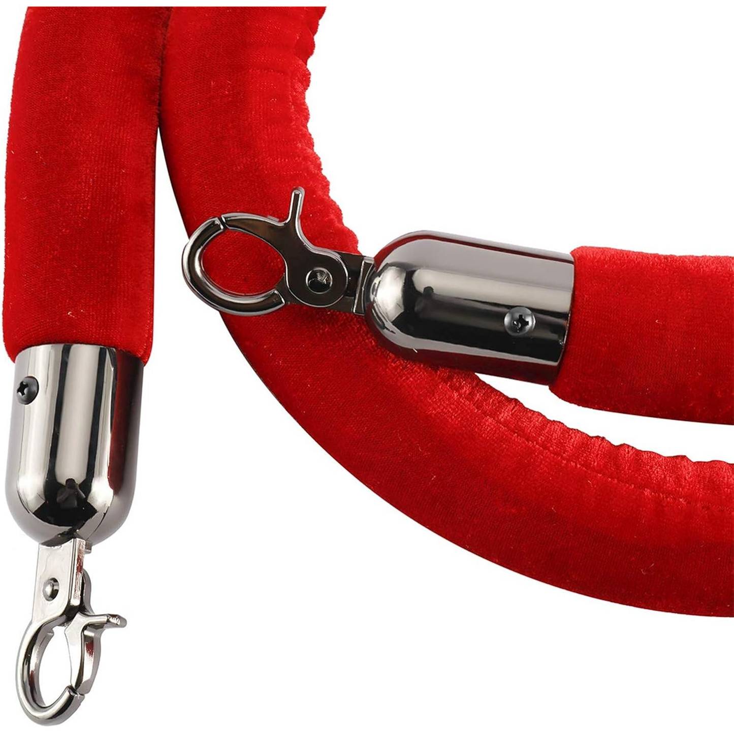 2 Pcs of Queue Barriers Ropes Red Velvet Stanchion With Silver Hook Queue Barrier Crowd Control Rope