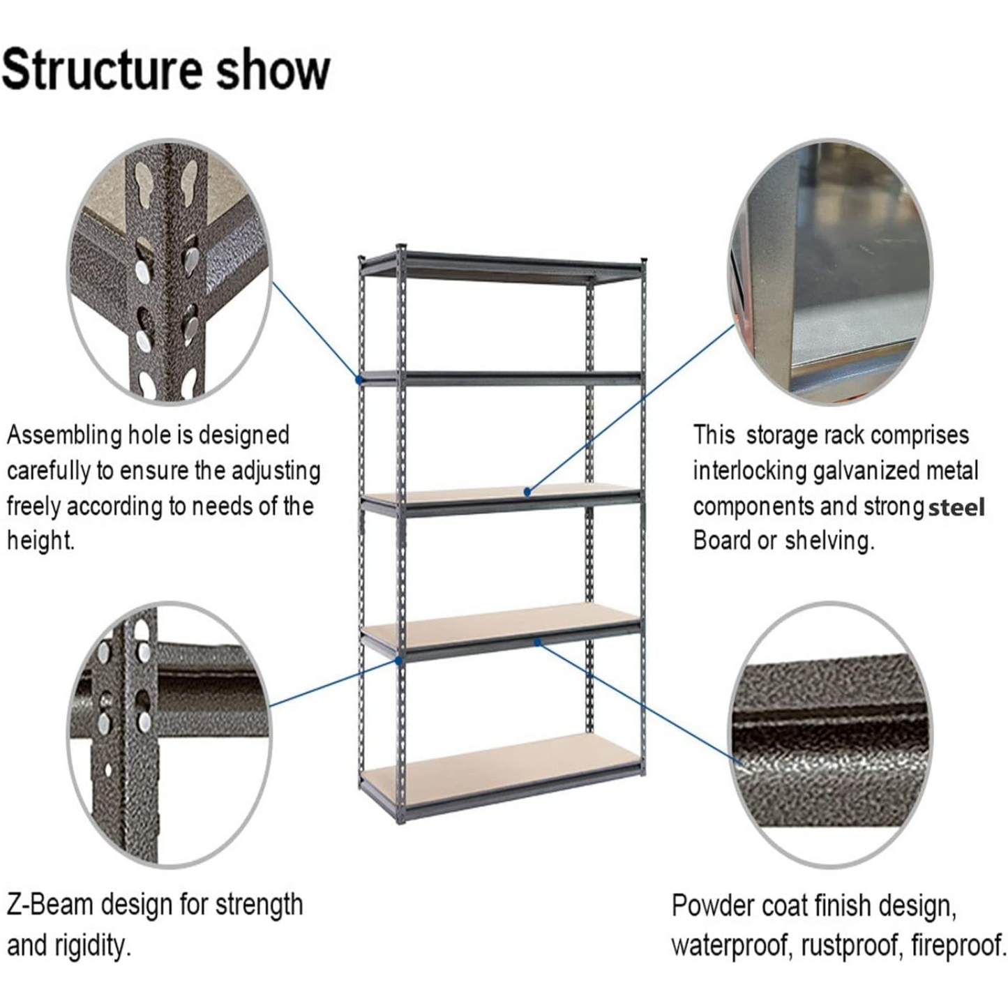 5 Tier 80kg 120*40*200cm Capacity MDF Storage Shelf Rack
