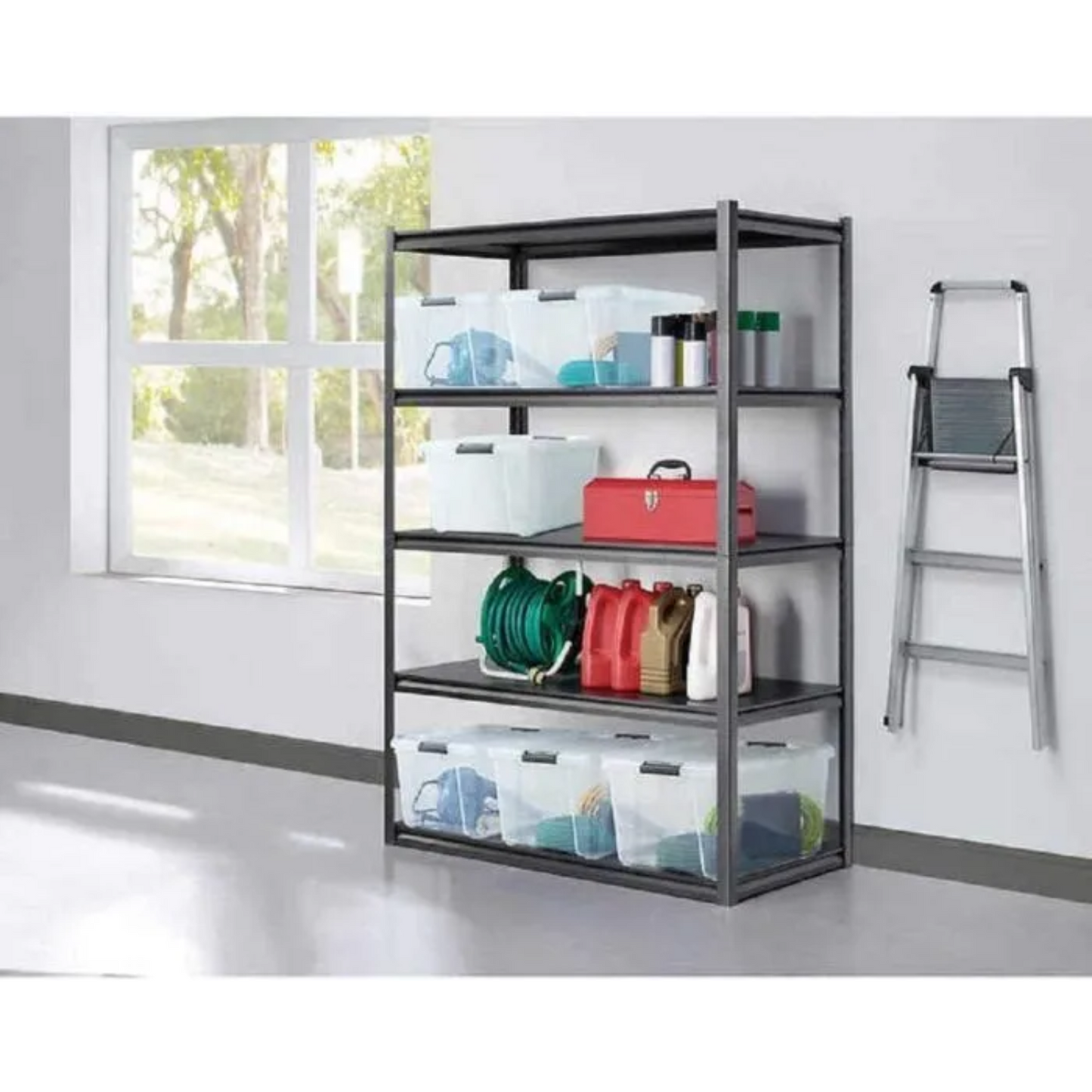 5-Tiers, 120x60x200cm, Black 200kg Capacity Full Steel Shelving Unit