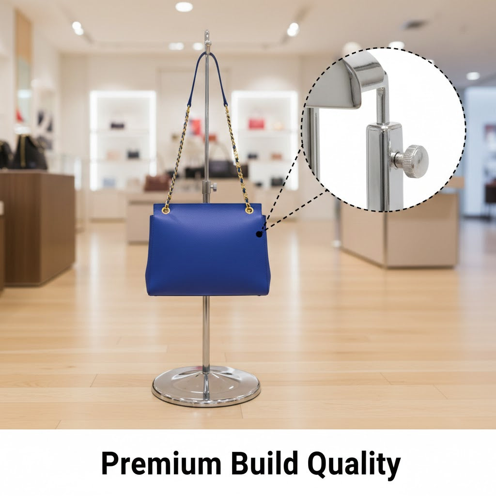 Single Purse Display Stand Chrome | Adjustable Handbag Display Holder