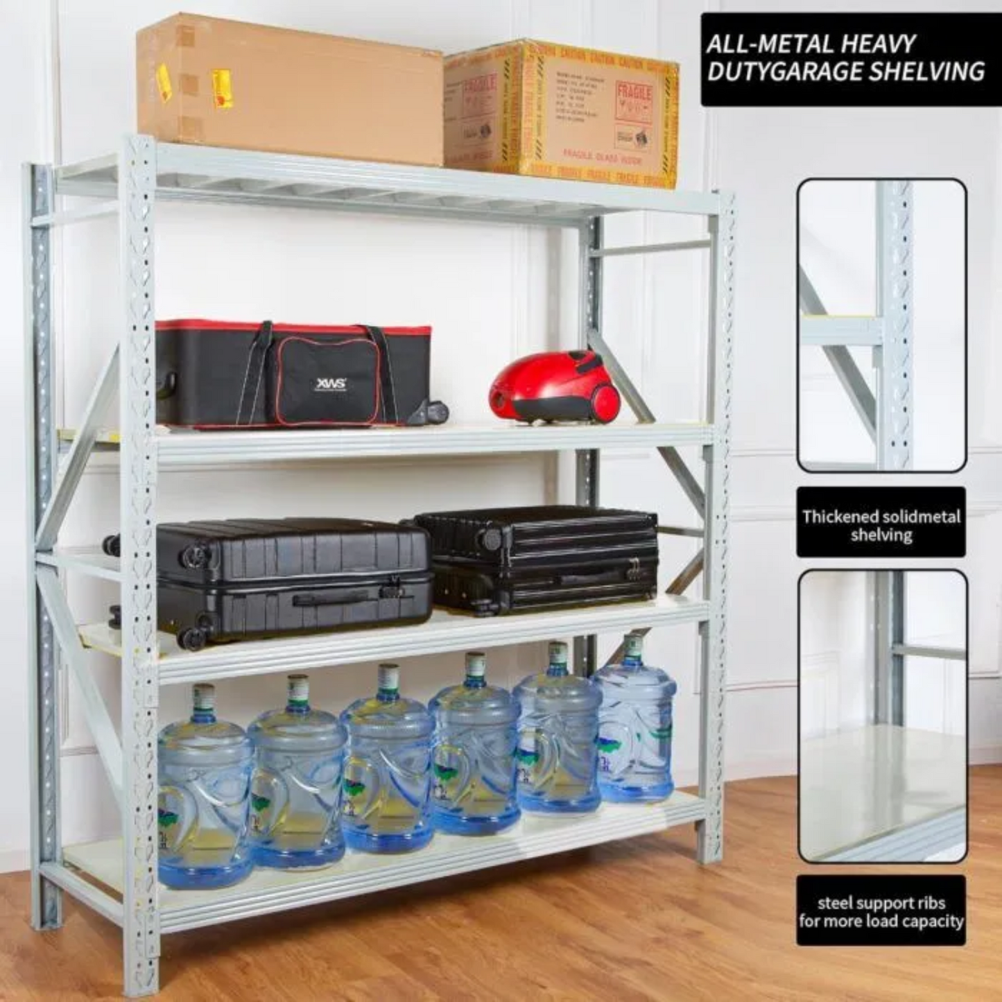 300kg 4Level 200cm Length x 60cm Depth x 200cm height White Shelving
