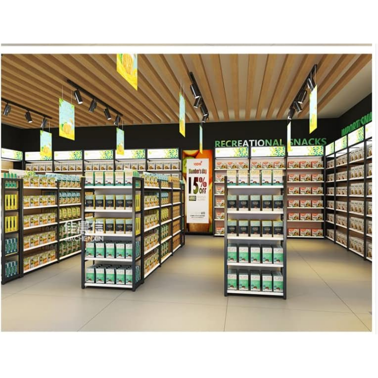 5 Tiers Single-Sided Wooden Retail Supermarket Display Shelf