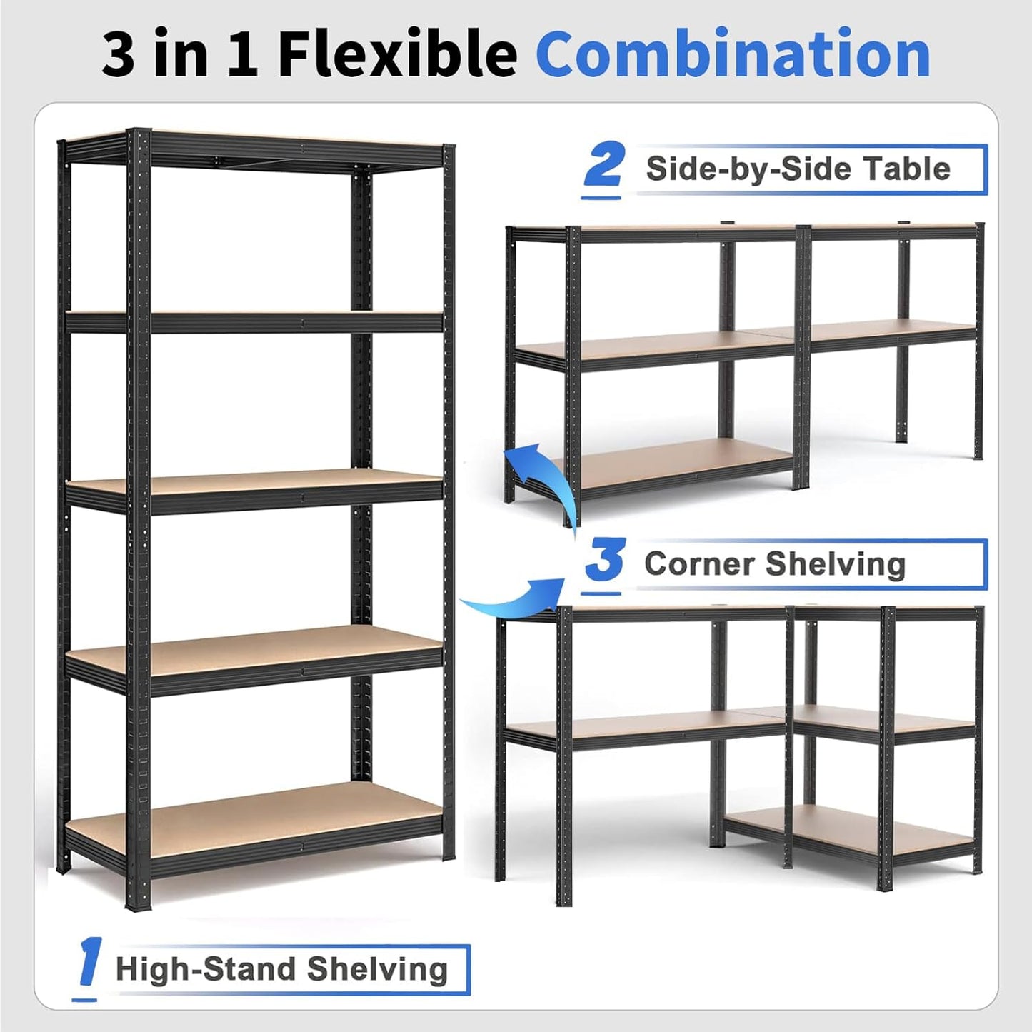 5-Tier Shelving Unit, for Shed Warehouse Basement Kitchen 90L x 40D x 180H cm