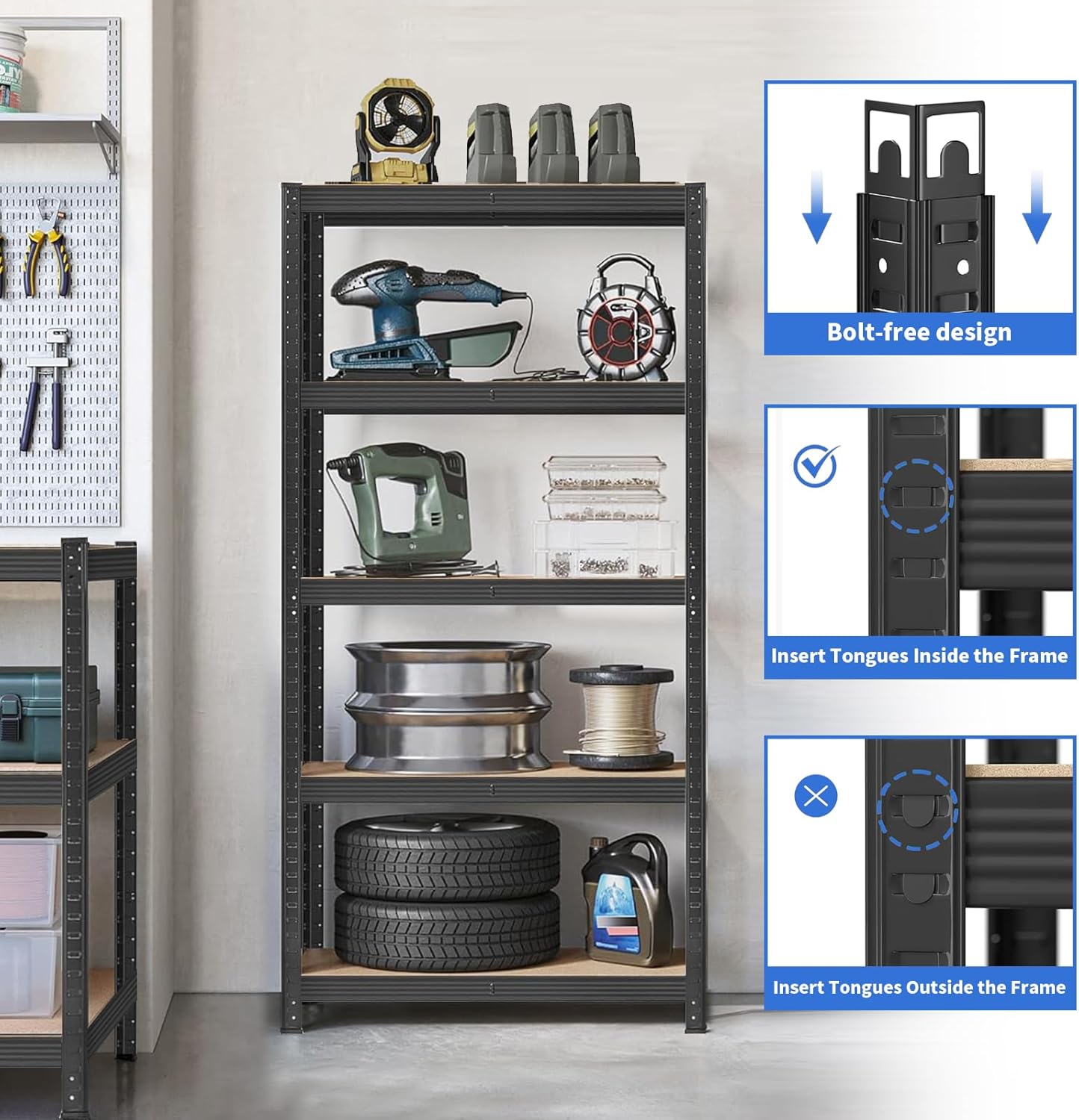 5-Tier Shelving Unit, for Shed Warehouse Basement Kitchen 90L x 40D x 180H cm