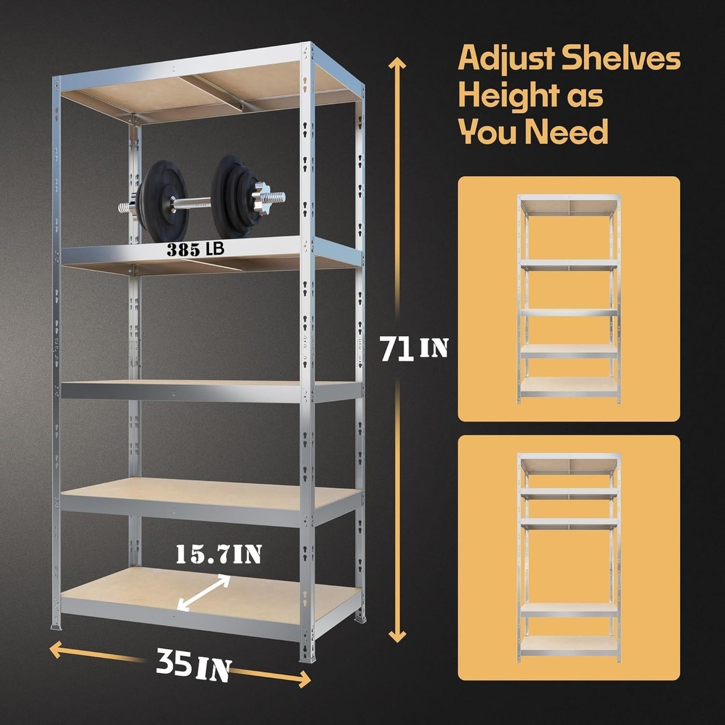 5-Tier Storage Shelves, Garage Storage, Boltless Assembly, Adjustable Shelving Unit, for Shed Warehouse Basement Kitchen