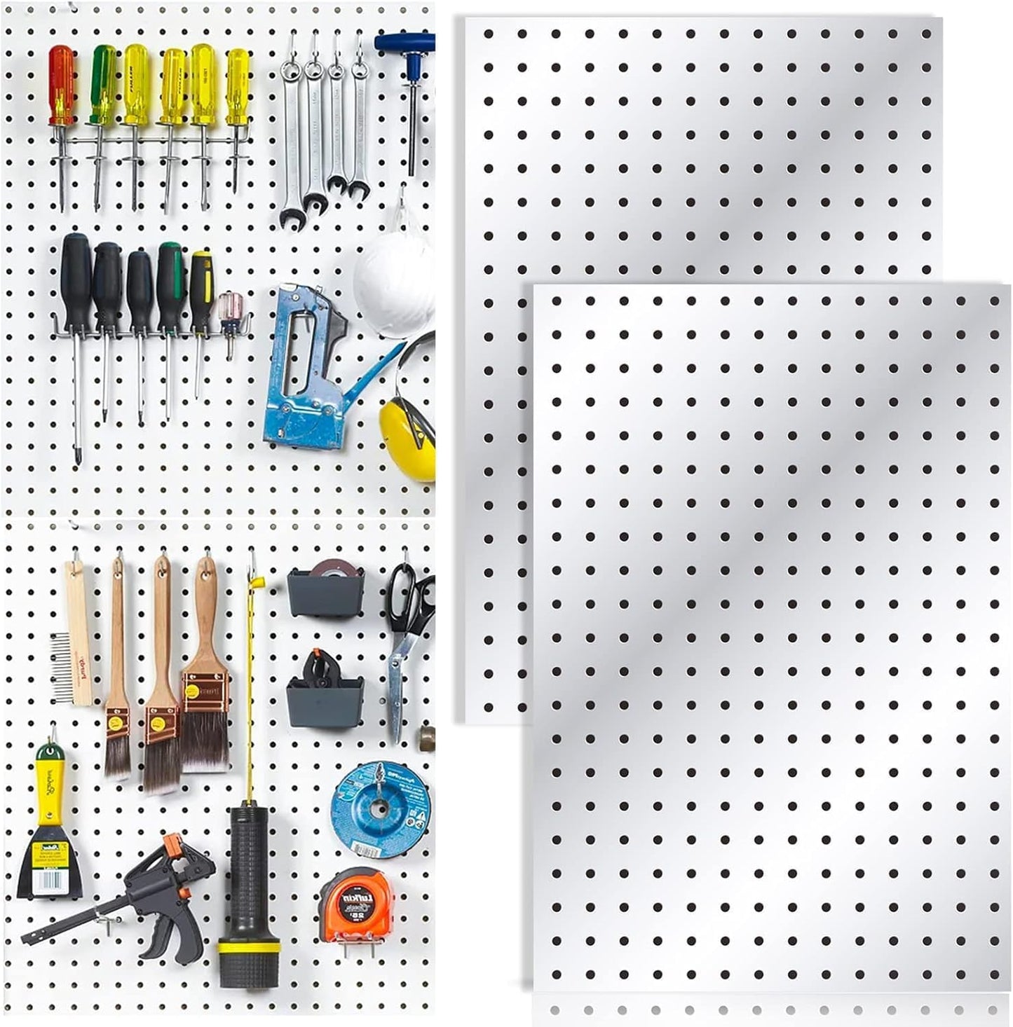Wall Mounted Steel Pegboard Tool Organizer | Garage Storage Panel with 12 Hooks (Black & White)