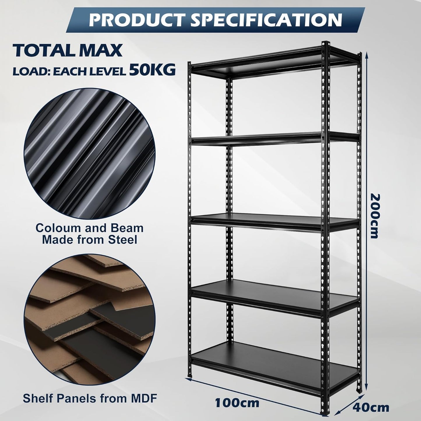 200kg x 5 Tier (90L *45D *200Hcm) Boltless Angle Shelf Storage Shelves
