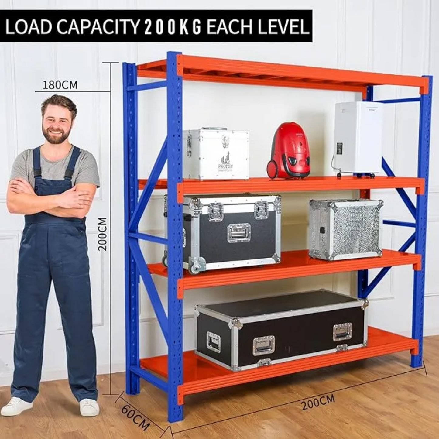 4 Tier (200L * 60D *200Hcm) 200kg Rack Storage Metal Shelving Rack
