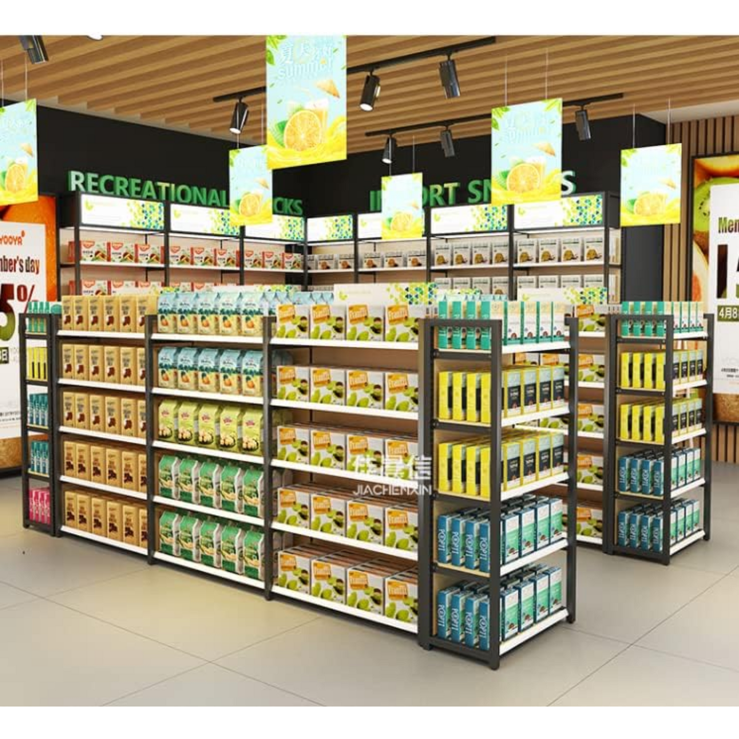 5 Tiers Single-Sided Wooden Retail Supermarket Display Shelf