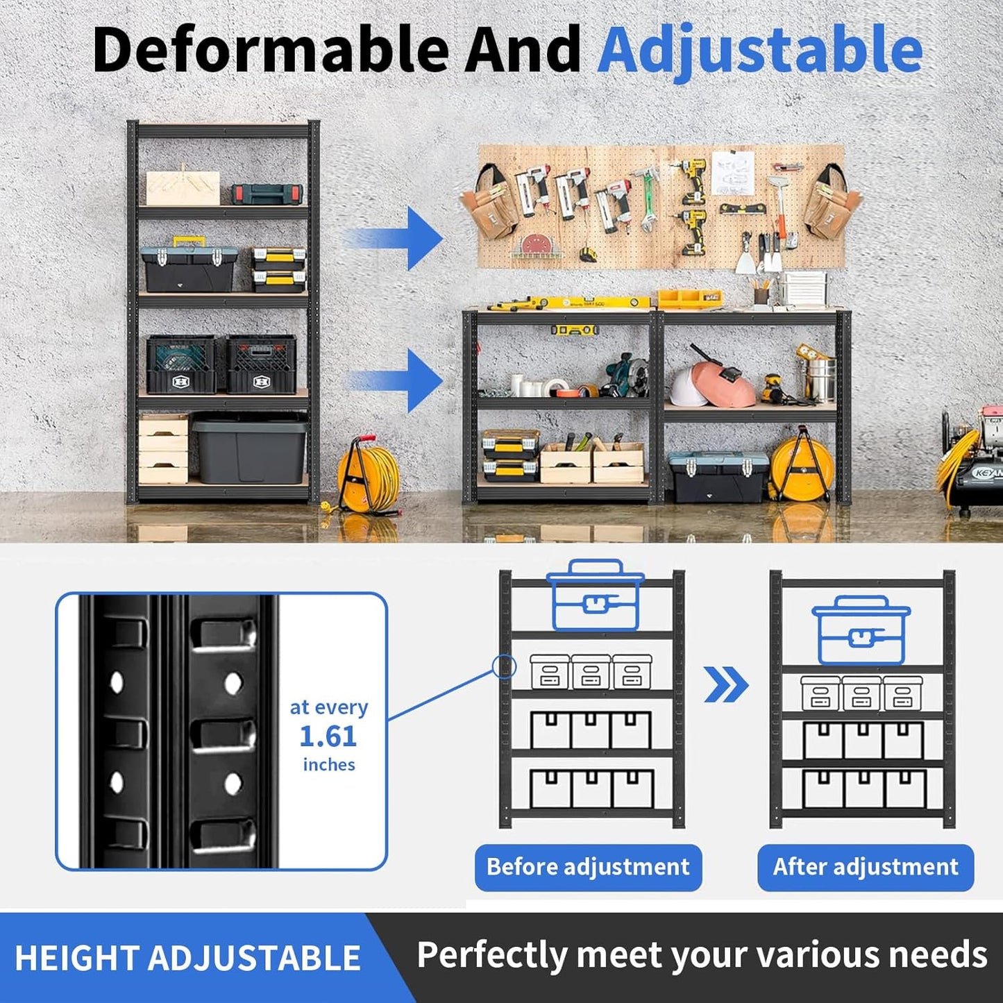 5-Tier Shelving Unit, for Shed Warehouse Basement Kitchen 90L x 40D x 180H cm