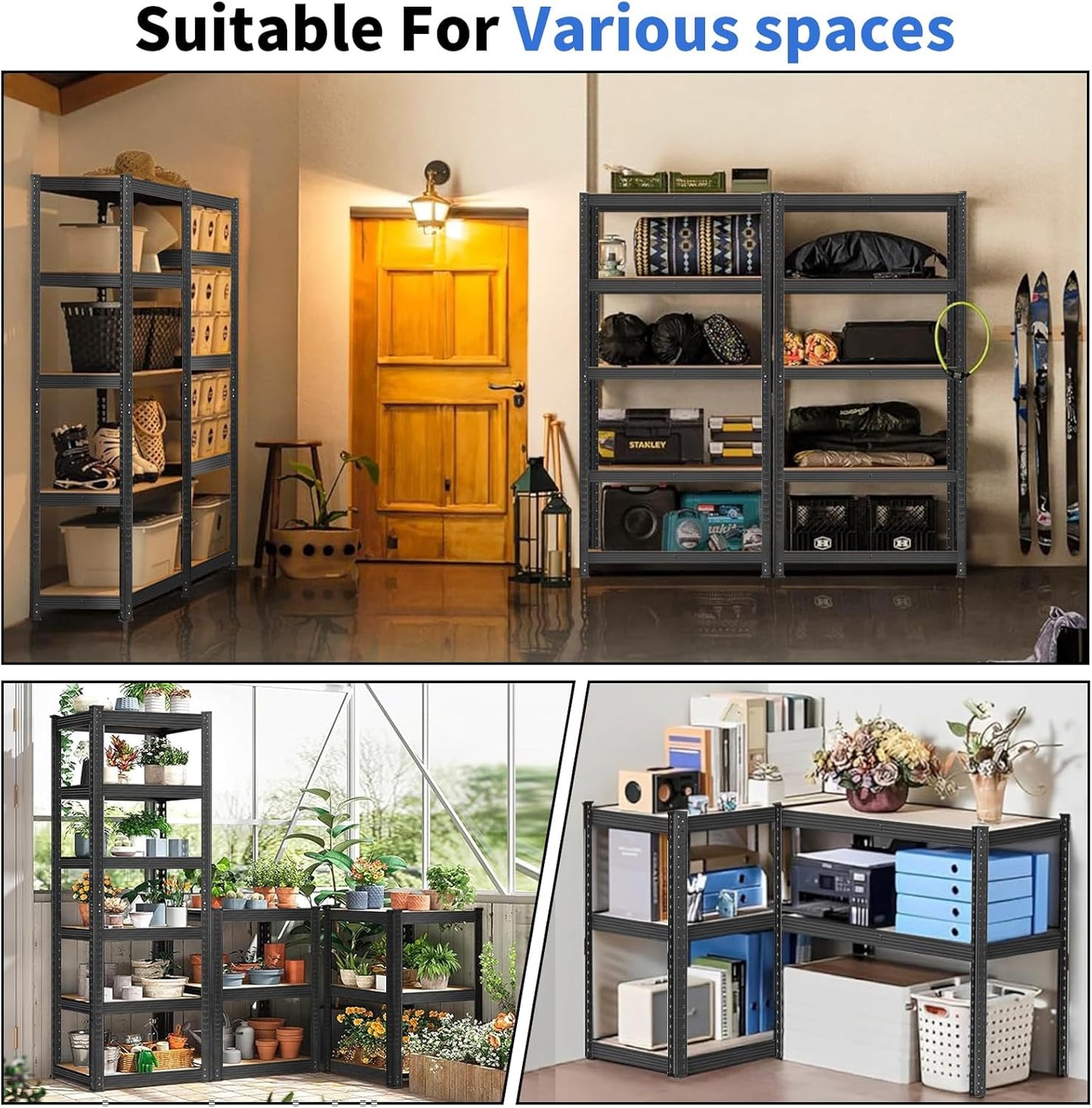 5-Tier Shelving Unit, for Shed Warehouse Basement Kitchen 90L x 40D x 180H cm