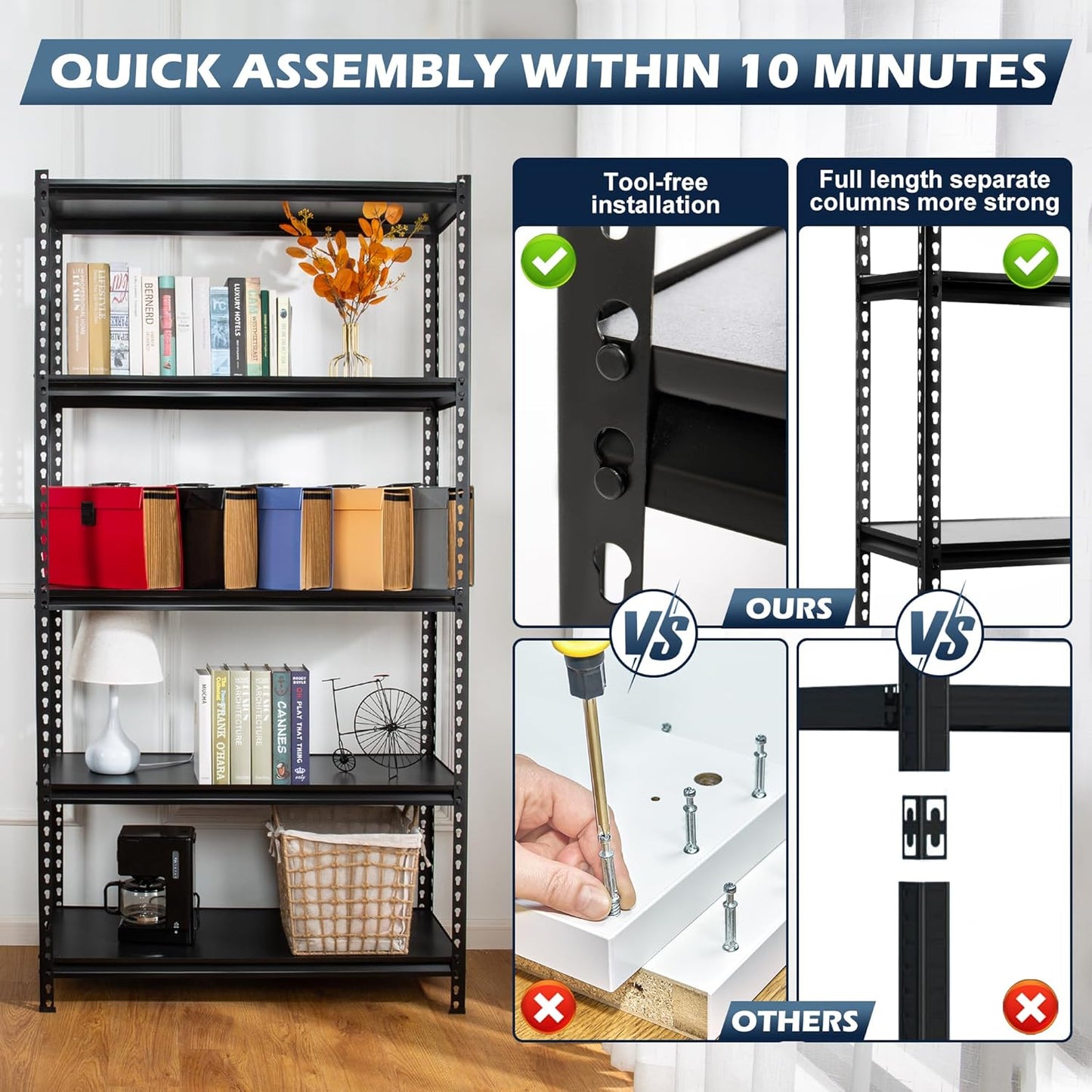 200kg x 5 Tier (90L *45D *200Hcm) Boltless Angle Shelf Storage Shelves