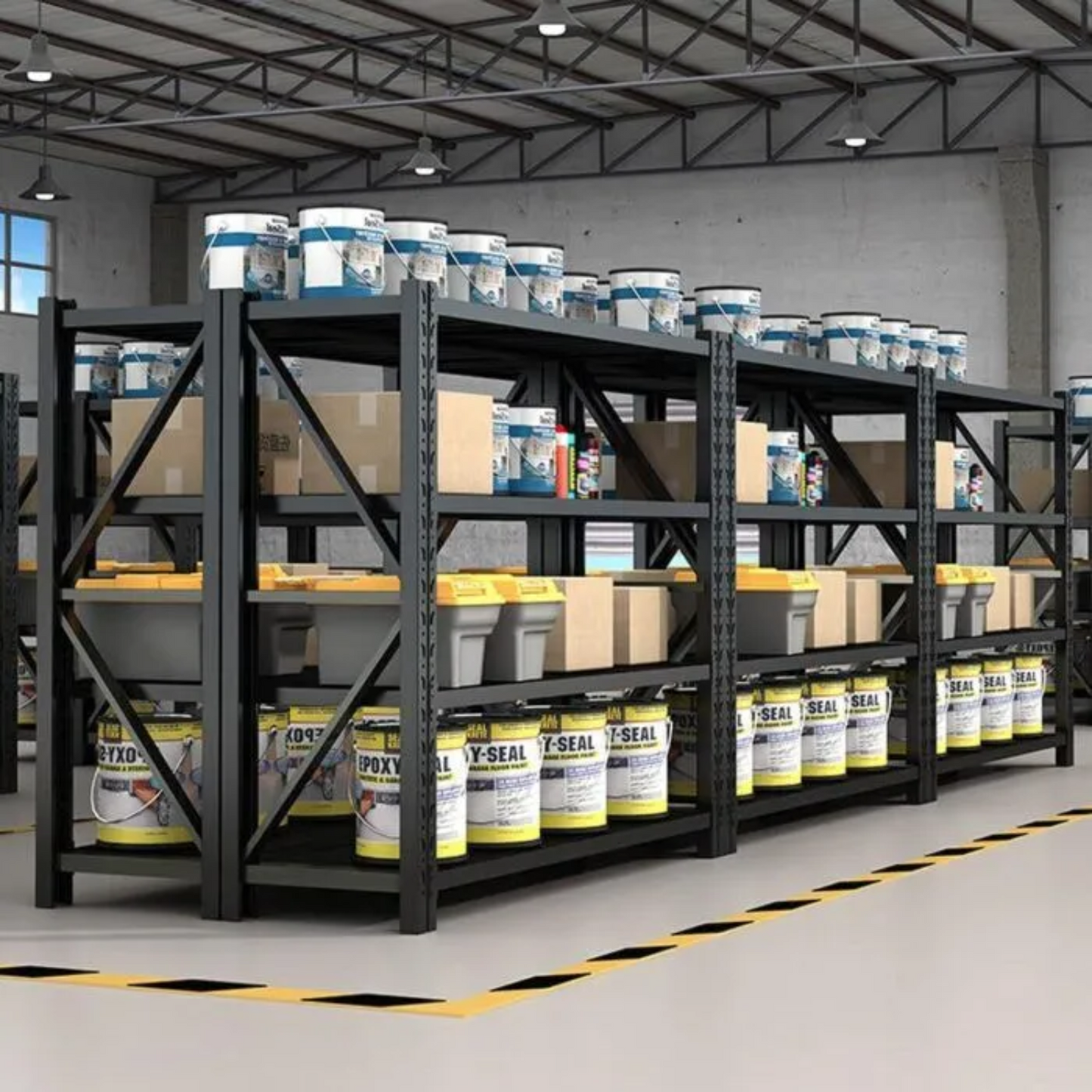 300kg 4 Steps 150m (L) x 2m (H) x 60cm (D) Heavy Duty Garage Metal Shelving