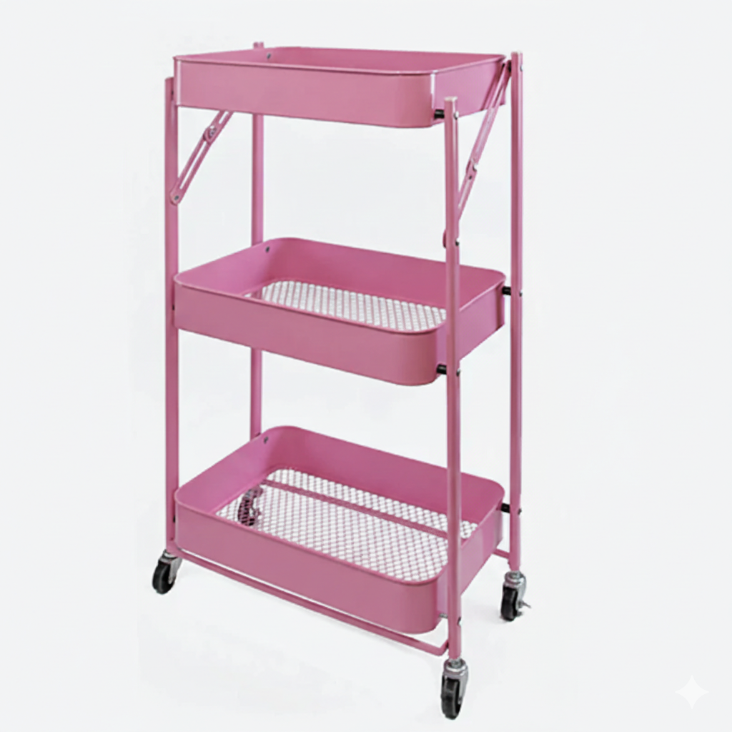 3-Tier Foldable Metal Trolley, Containers | Effortless Organization & Storage