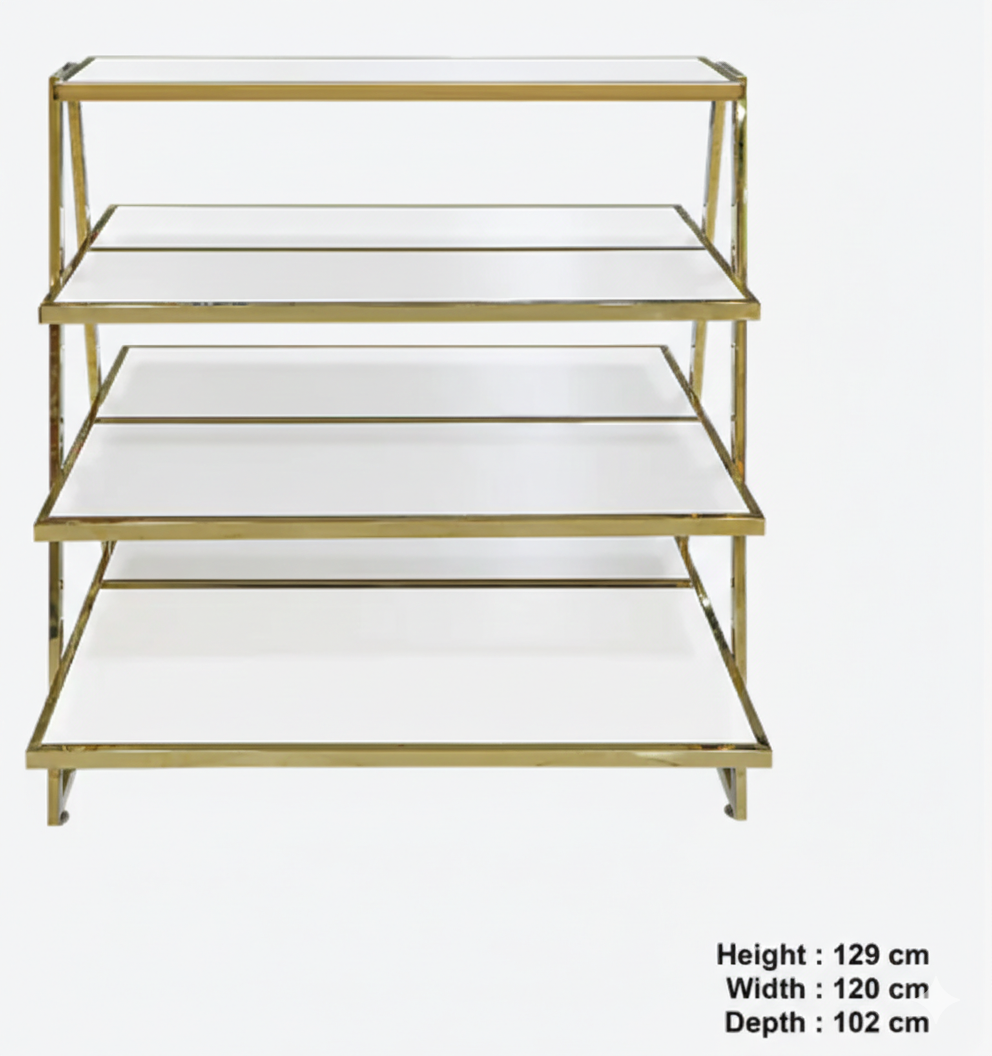 Display Stand, 4-Tier, Metal Frame with Wood Shelves