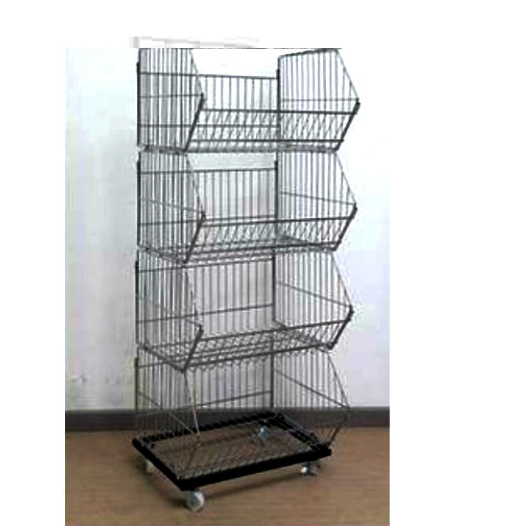 L 70 x W 40 x H 140cm Chips Snacks Kitchen Retail Rack Basket Folding Black / Chrome / white