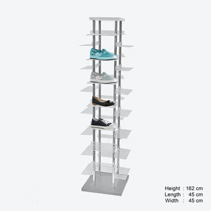 28-Tier Shoe Tower with Clear Acrylic Shelves & Metal Frame | Shoe Display Rack
