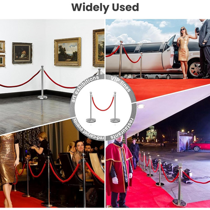 I Best Round Top Polished Stainless Stanchions Posts Queue Pole, Rope Barriers Stanchion Set, with 5Ft Red Velvet Rope
