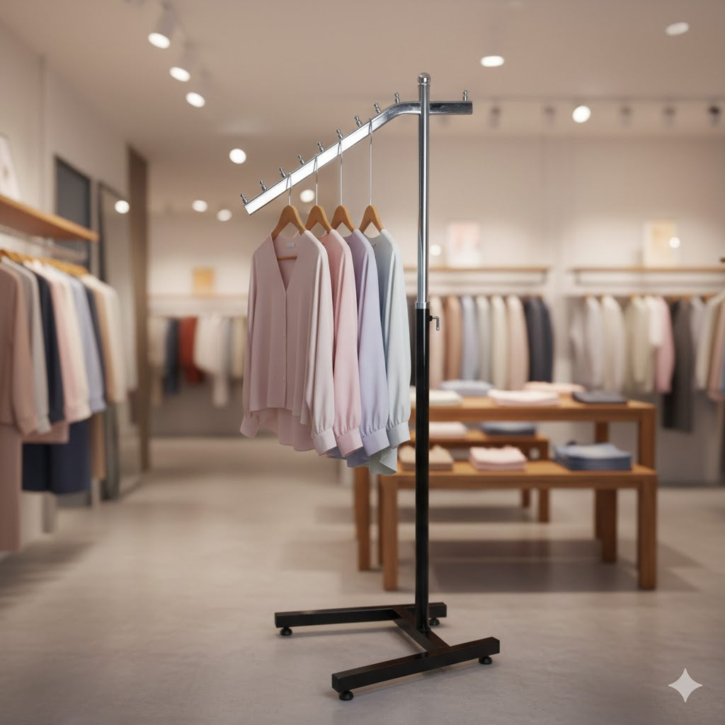 Single Arm Garment Rack Black & Chrome | Heavy Duty Clothes Stand