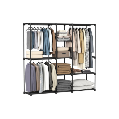 Extra-Wide Freestanding Clothes Rack with Shelves & Hanging Rods | Black
