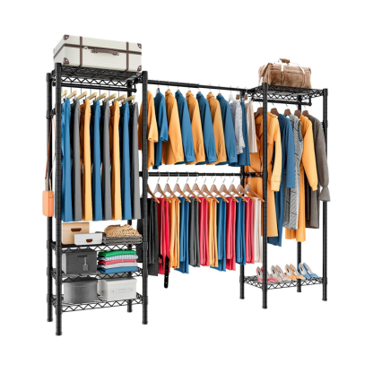 Heavy-Duty Expandable Clothes Rack with Shelves & Hanging Rods – Black

