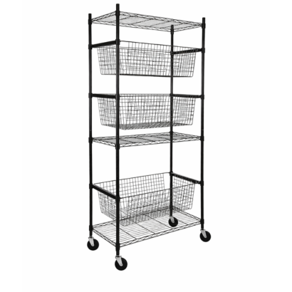 Chrome Carbon Steel Rack with 3 Baskets and 3 Fixed Shelves