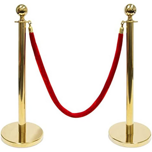 I Best Round Top Polished Stainless Stanchions Posts Queue Pole, Rope Barriers Stanchion Set, with 5Ft Red Velvet Rope