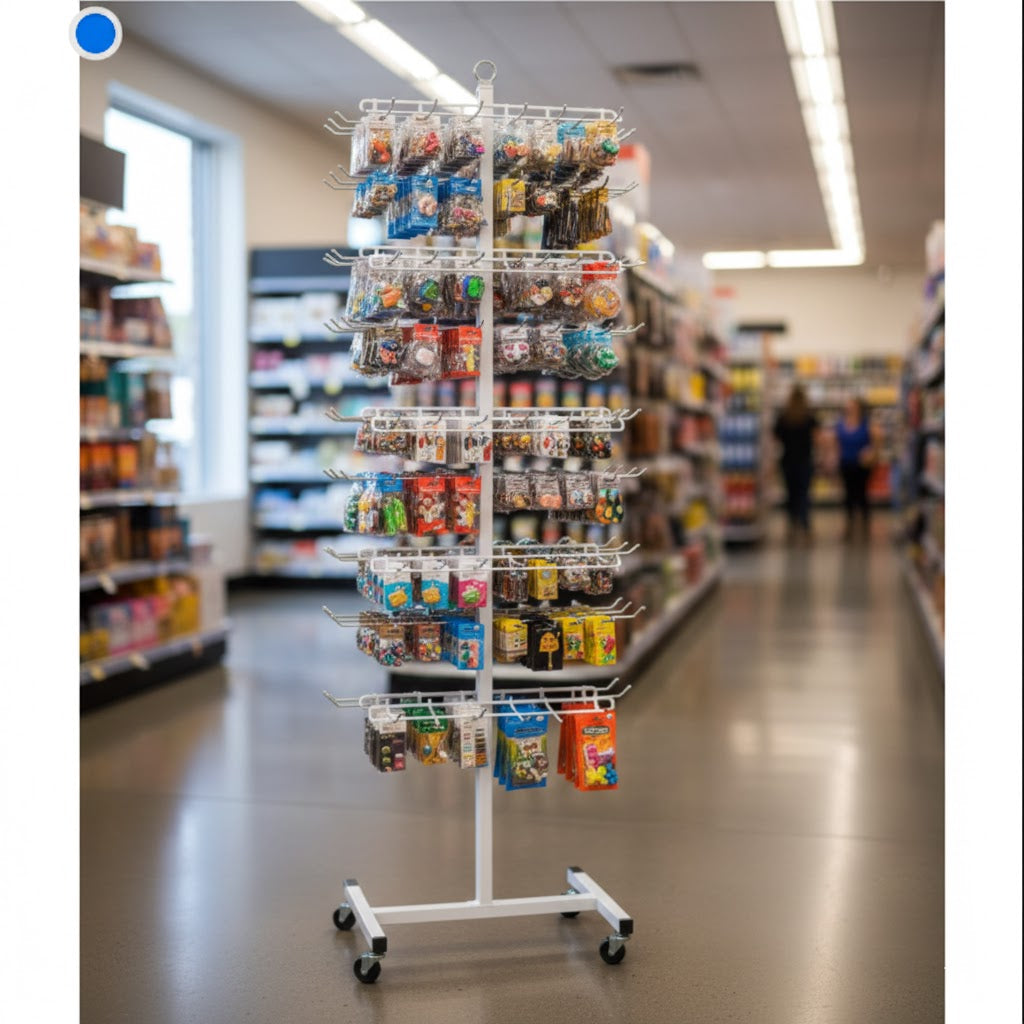 Metal Floor Display Stand with Adjustable Hooks