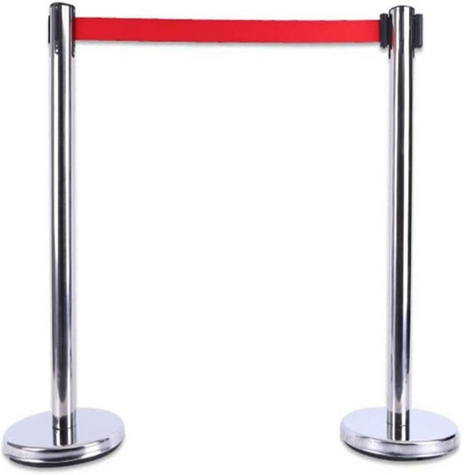 2Pcs Heavy Duty Stanchion, Premium Steel Post Crowd Control Barrier with Retractable Belt, Easy Connect Assembly for Events, Parties or Crowd Control