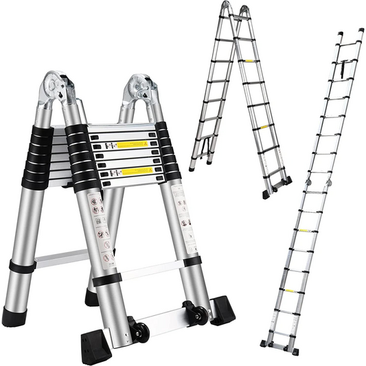 Telescoping Ladder, Aluminum Ladder, Multi-Function A Type Portable Telescopic Extension Ladder with Balance Rod Non-Slip Cap for Outdoor Indooor Working Household Use