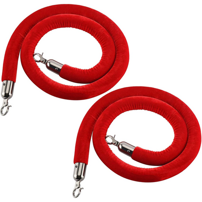 2 Pcs of Queue Barriers Ropes Red Velvet Stanchion With Silver Hook Queue Barrier Crowd Control Rope