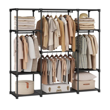 Portable Freestanding Closet Organiser with Shelves & Hanging Rods | Black
