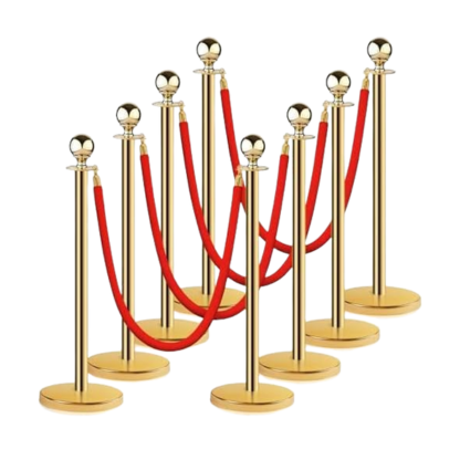 Gold Stanchion Posts with Red Velvet Ropes (8-Piece)