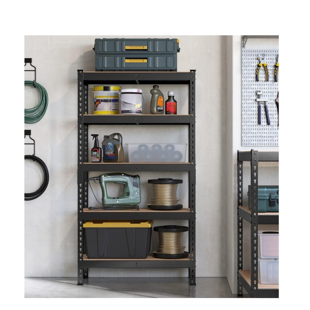 5-Tier Storage Shelves, 11.8 x 29.5 x 59.1 Inches, Load 1929 lb, for Shed Warehouse Basement Kitchen, Black