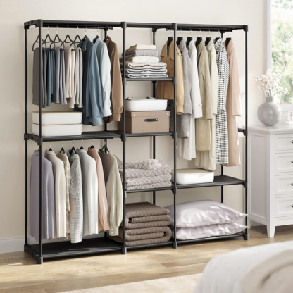 Extra-Wide Freestanding Clothes Rack with Shelves & Hanging Rods | Black